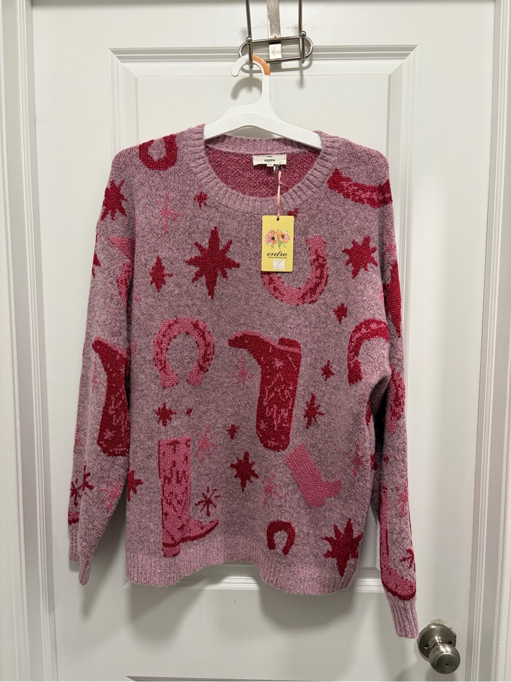 Entro western cowgirl holiday sweater red and pink sparkle size medium nwt